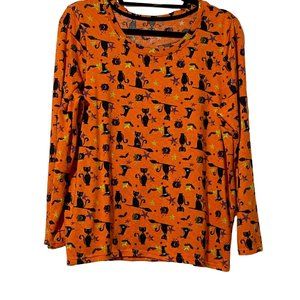 Celebrate Halloween youth? size L 12/14 super soft Halloween cat broom stars top